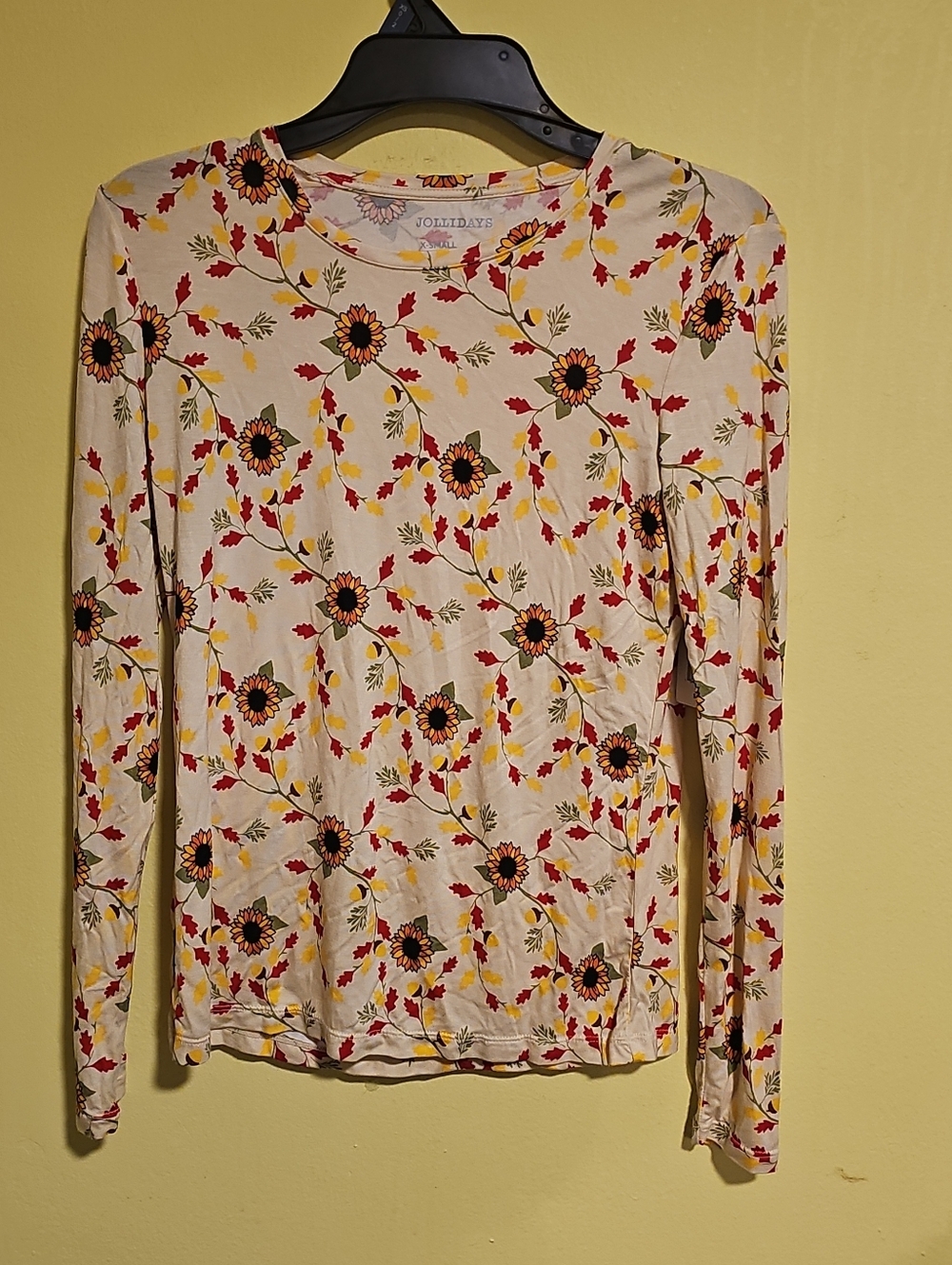 NWT Jollidays Womens Size X-Small Sunflower Acorns Leaves Long Sleeve Shirt